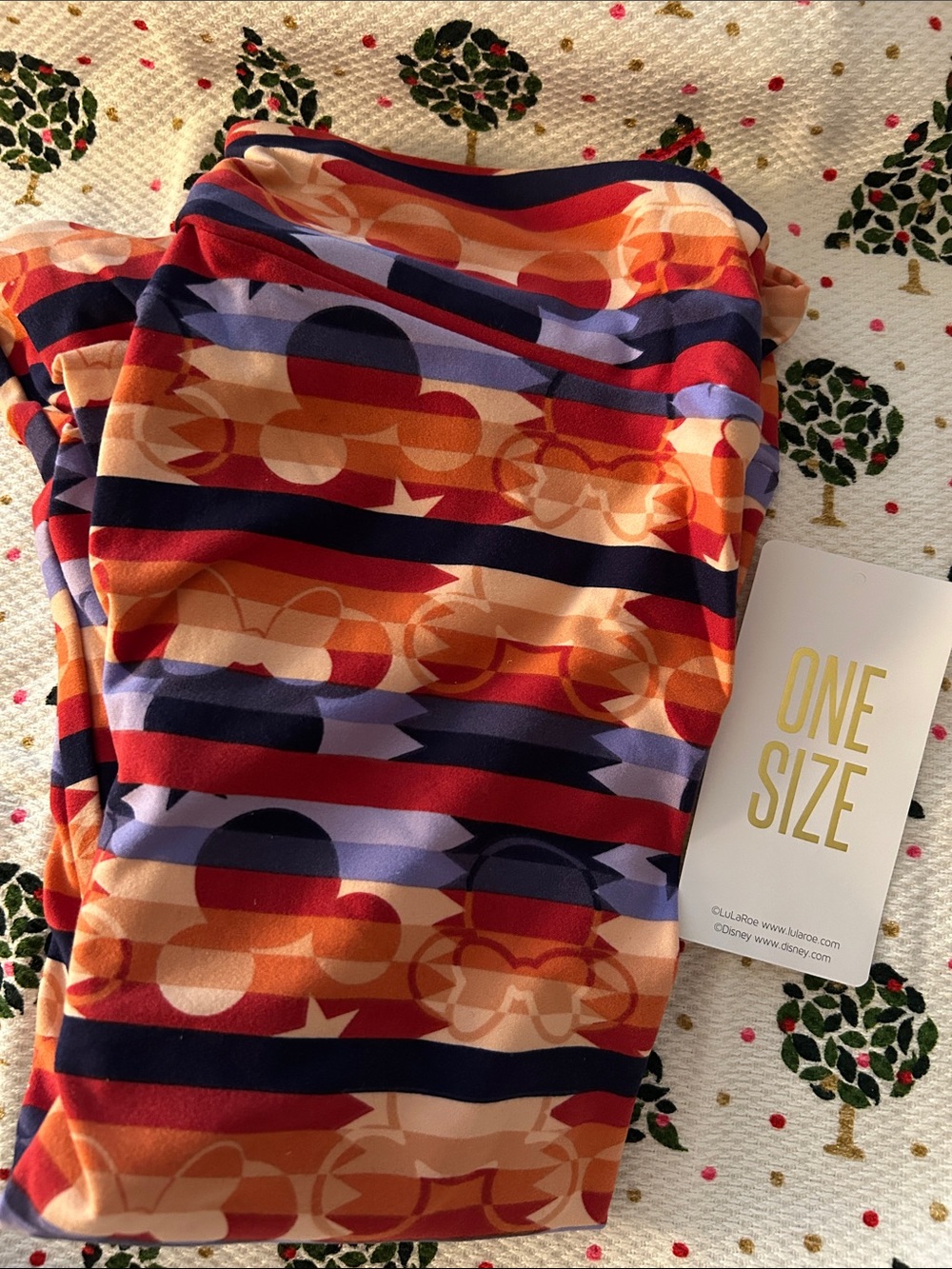 LuLaRoe Disney Striped Leggings OS Orange, Red, Navy & Lavender
